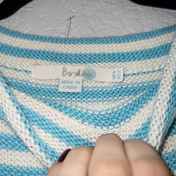 Boden Turquoise Blue Striped Boat Neck Wool‎ Blend Sweater Size 2 - Picture 3 of 5